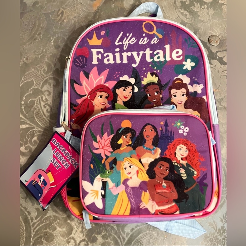 Backpack featuring 'Disney Princesses' with detachable Lunchbox NWT